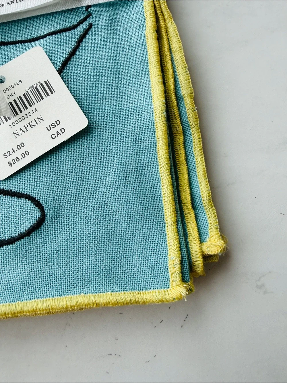 NWT Anthropologie Phthalo Ruth Cotton Napkins, Set of 2, Blue, Embroidered